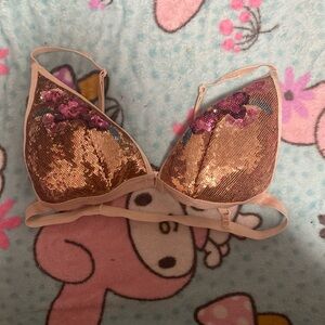 Sequin Embellished Gold Bra